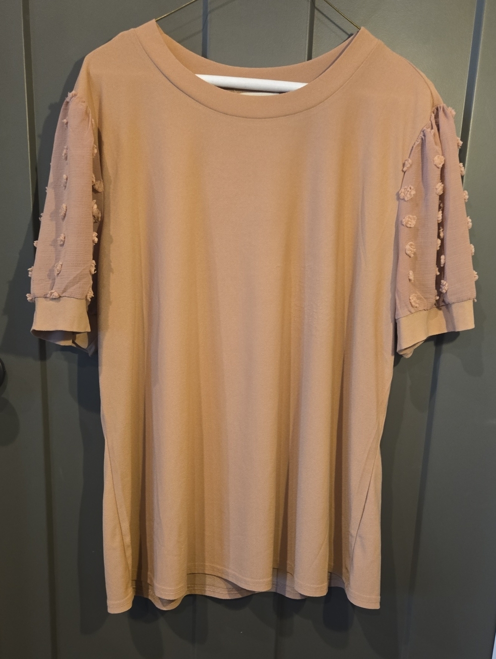 Pom-Pom Sleeve Short Sleeve Tee in Light Tan